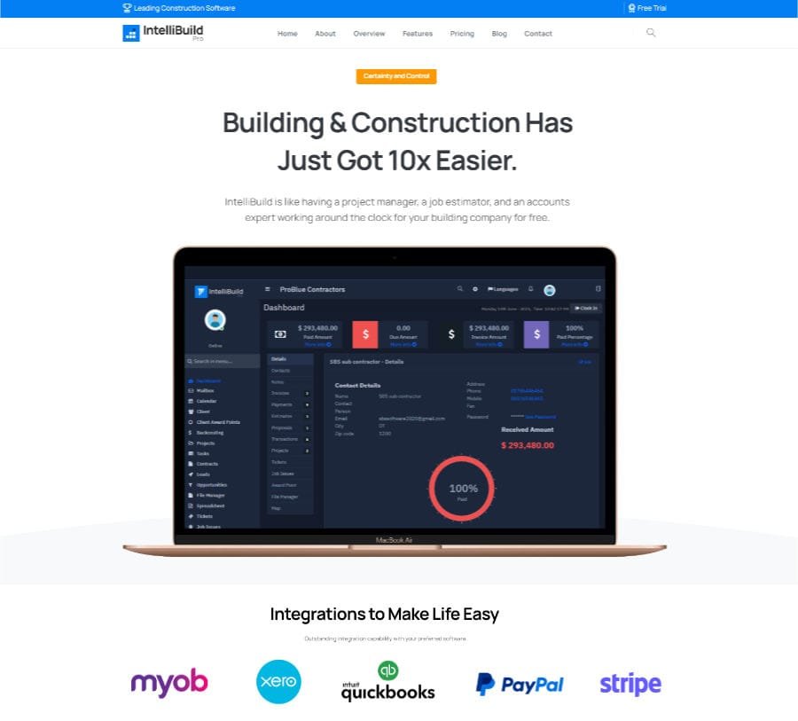 Screenshot of client website: IntelliBuild Pro